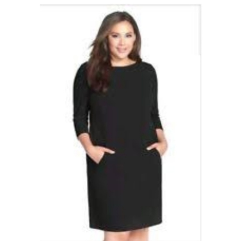 Tahari ASL Black Seamed A-line pocket dress